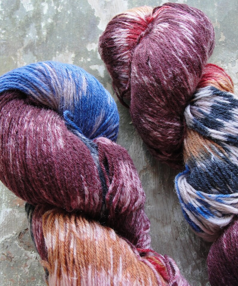2 skeins of Wool Polyamide Mix Yarn Art Yarn Stitch mark Purple Colors Knitting projects Ombre Hand Dyed Sock Yarn