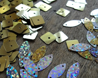 Vintage Iridescent Glitter Sequins and Golden Square Sequins total of 1300 pcs