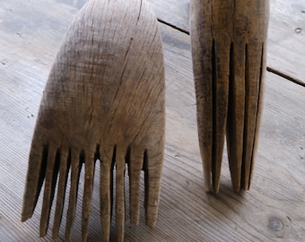 Vintage Weaving Beater Combs, Handcarved Wooden Combs, 1950s, Wooden Tools from Turkey