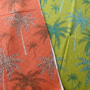 Palmtree Barkcloth Tropical fabric cotton Bohemian Fabric. Mustard Terra cotta