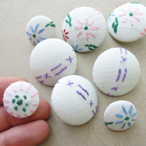 Fabric Covered Buttons Embroidered Cotton 8pc image 3