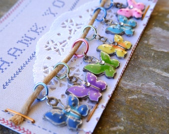 Enameled Stitch Markers Set, 6 Butterfly Knit Stitch markers, Knitter's Gift, DIY