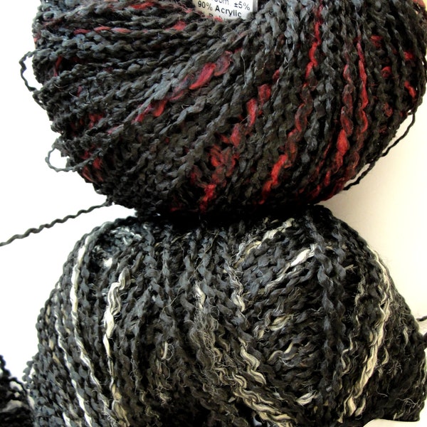 15 balls of Ice Yarn 90/ Acrylic 10/ Polyamide Art Vegan Yarn Knitting projects Large destash lot, black, grey, red, orange