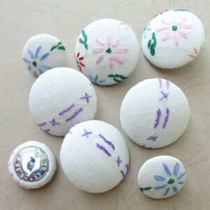 Fabric Covered Buttons Embroidered Cotton 8pc image 4