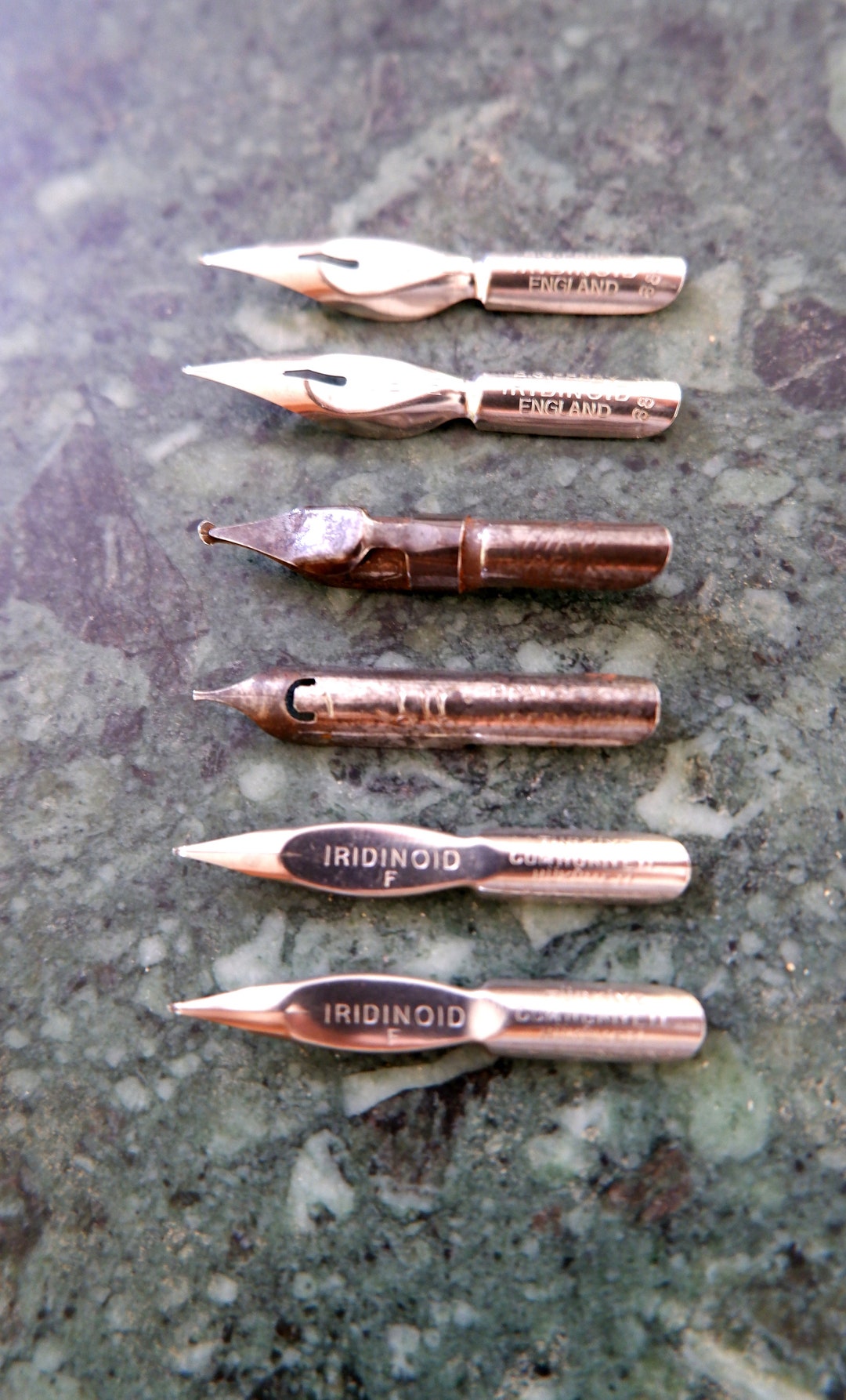 6 Vintage Iridinoid Reservoir Pen Nibs, E.s.perry, Hiro, Turkish