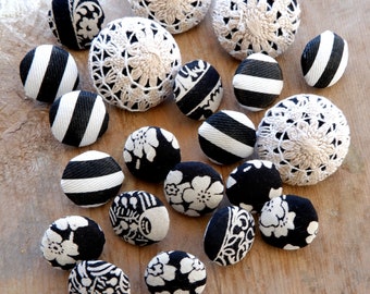 Fabric Covered Buttons -  Lace, Floral, Striped, Cotton - 21pc