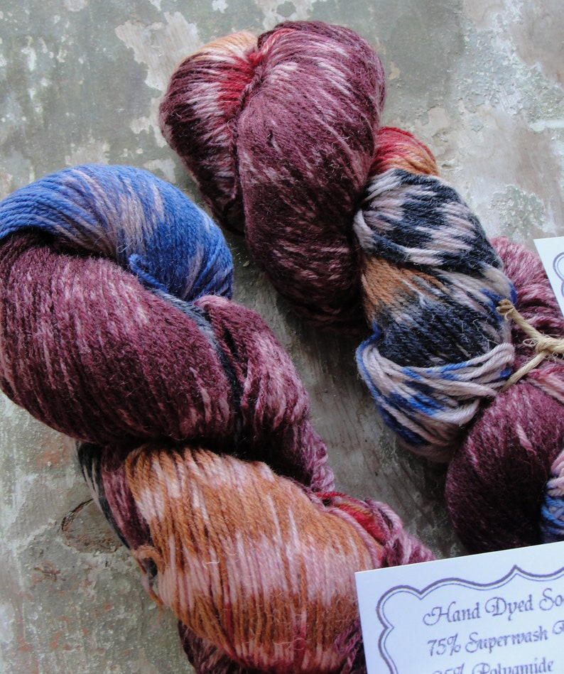 2 skeins of Wool Polyamide Mix Yarn Art Yarn Stitch mark Purple Colors Knitting projects Ombre Hand Dyed Sock Yarn