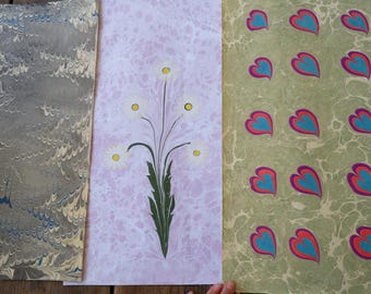 Handmarmoriertes Ebru Papier-Set: Daisy Comb Art, Buchbinden (50 x 35 cm, 3er-Set