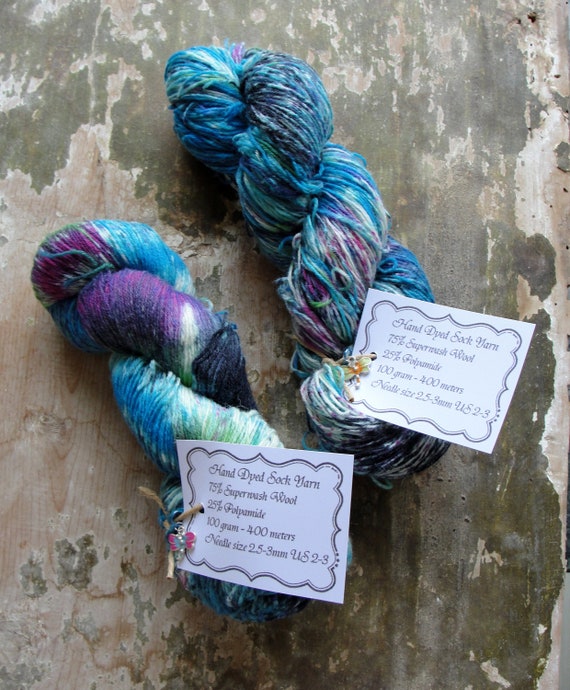 2 skeins of Wool Polyamide Mix Yarn Art Yarn Stitch mark Purple Colors Knitting projects Ombre Hand Dyed Sock Yarn