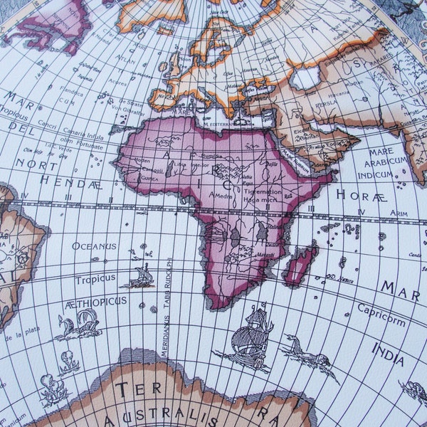World Map printed Leather fabric piece Globe Wanderlust Fake leather