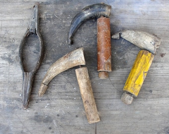 Vintage Weaving Tools, Spool, Shuttle, Thread Winder, 1950s, Wooden Tools from Turkey