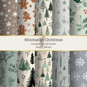 Minimalist Christmas Seamless Pattern Bundle | 20 Simple Scandinavian Winter Digital Papers | Modern Neutral Holiday Backgrounds