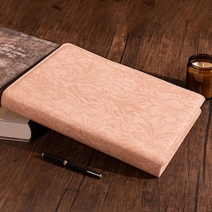 A4 Leather Portfolio Personalized, Rose Pink 3-Ring Organizer, Embossed Name Notepad Binder, Custom Padfolio for Women, Back to School Gift