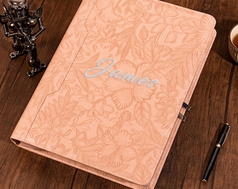 Portefeuille rose personnalisé, classeur personnalisé à 3 anneaux pour femme, classeur bloc-notes en cuir synthétique polyuréthane, étui bloc-notes pour rappels A4, cadeau pour elle