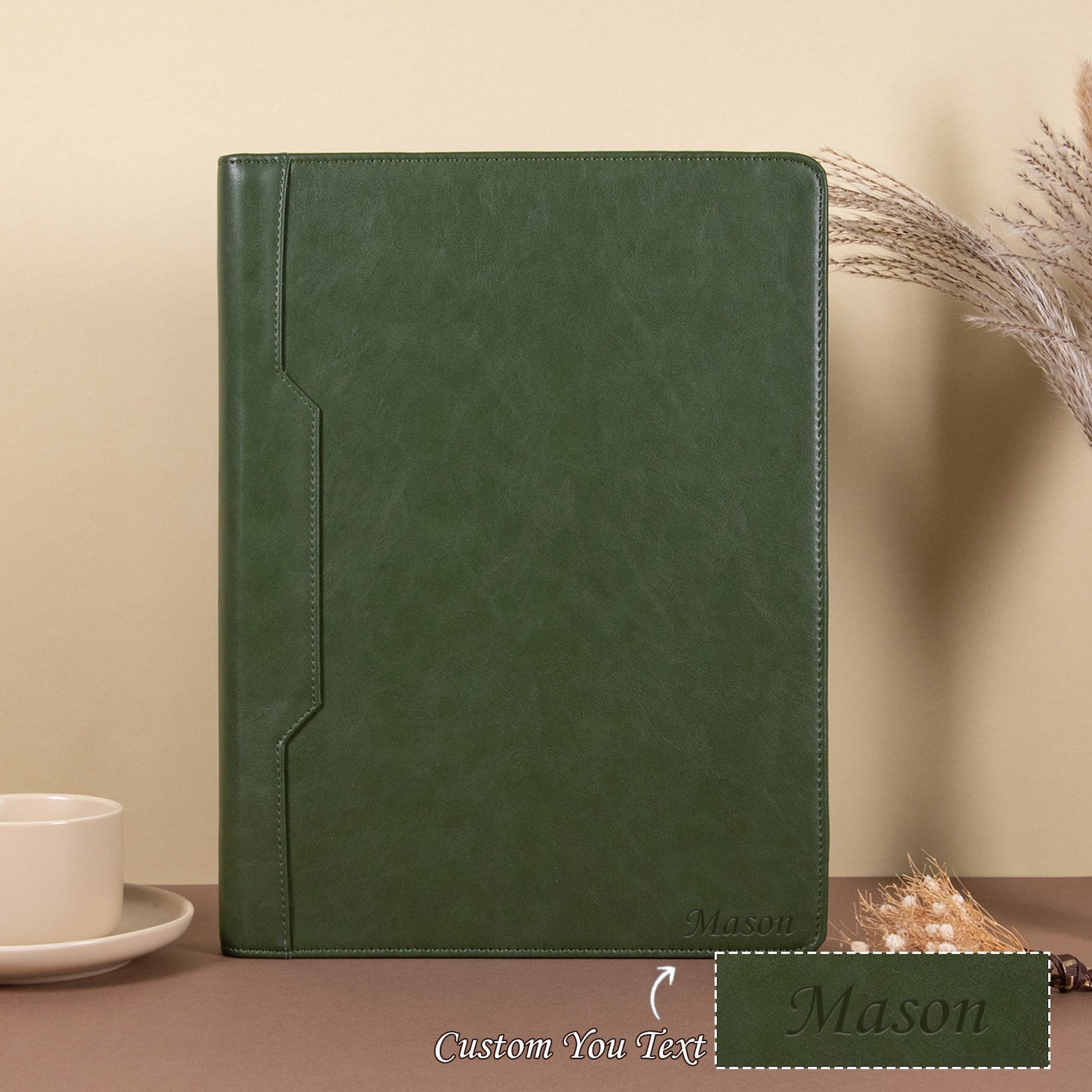 Men's 3-ring Binder Green Vegan Leather Portfolio for Her, A4 ...