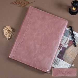 Pasta personalizada de couro dourado rosé, pasta de 3 argolas para mulheres, organizadora de arquivos de escritório, porta-blocos de notas personalizado, presente de formatura para ela