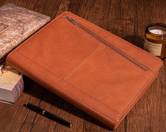 Geprägtes Namenslogo Pu-Leder Portfolio für Männer, 12,9 "iPad Pro Hülle, personalisierte A4 Notepad Folio, benutzerdefinierte Reißverschlussaktentasche, Firmengeschenk