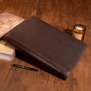 14" Personalized Crazy Horse Leather Portfolio, 3-Ring Custom Binder, Legalpad File Organizer, Refillable Padfolio with Zipper, Gift for Men