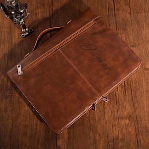 Portafolio personalizado de piel sintética, portafolios A4 recargable para hombre, bolso de mano de piel, maletín personalizado con asa, regalo creativo para el Día del Padre.