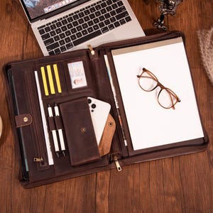 Porte-documents personnalisé en cuir véritable, porte-documents avec poignée, bloc-notes rechargeable pour homme, sac à main en cuir avec nom personnalisé, cadeau unique pour la fête des pères