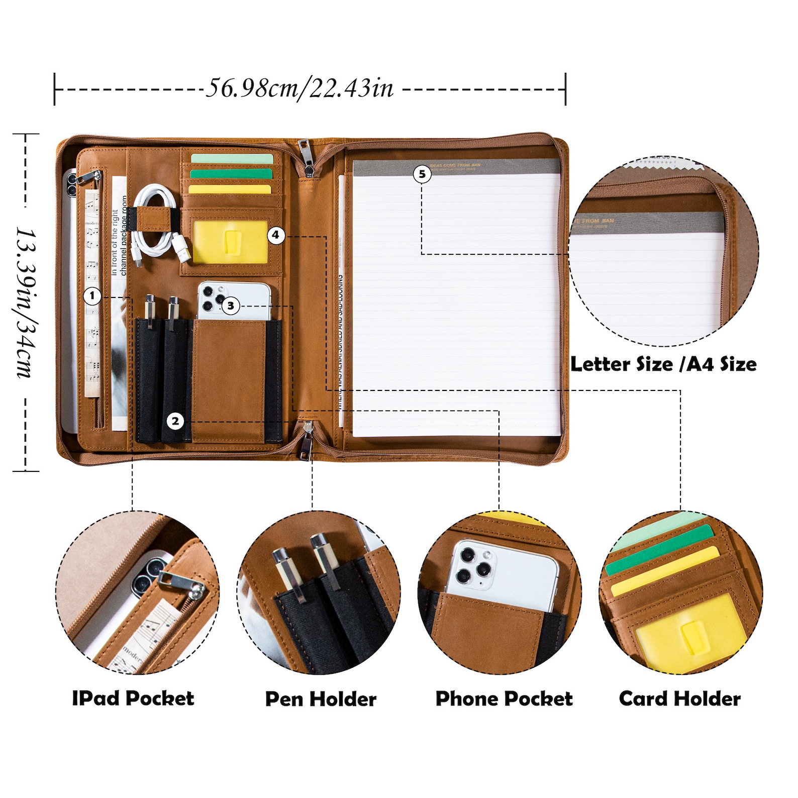 Vintage A4 Crazy Horse Leather Portfolio for Men, Personalized Office ...