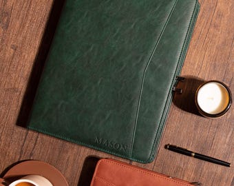 Portefeuille personnalisé en cuir synthétique polyuréthane vert, classeur bloc-notes rechargeable, sac de bureau personnalisé pour homme, étui pour bloc-notes à 3 anneaux, cadeau promotionnel pour papa