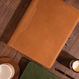 Personalized Genuine Leather Portfolio for Him, 3 Ring Binder Padfolio with Zipper, Engraved A4 Notepad Case, Corporate Gift