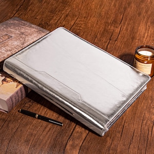 A4 Personalizowane srebrne PU skórzane portfolio, 3-ringowy segregator, grawerowany organizer na pliki, spersonalizowane etui na notatnik, prezent biznesowy dla kobiet