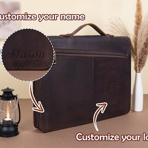 Portafolio retro de piel Crazy Horse con asa, funda personalizada para bloc de notas A4, bolso con nombre personalizado, maletín portadocumentos, regalos de aniversario