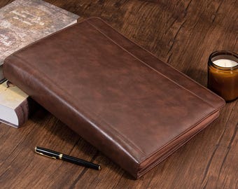 3-Ring Personalized Pu Leather Portfolio, Refillable A4 Padfolio Binder, Office Storage Bag for Men, Custom Notepad Cover, Engagement Gift