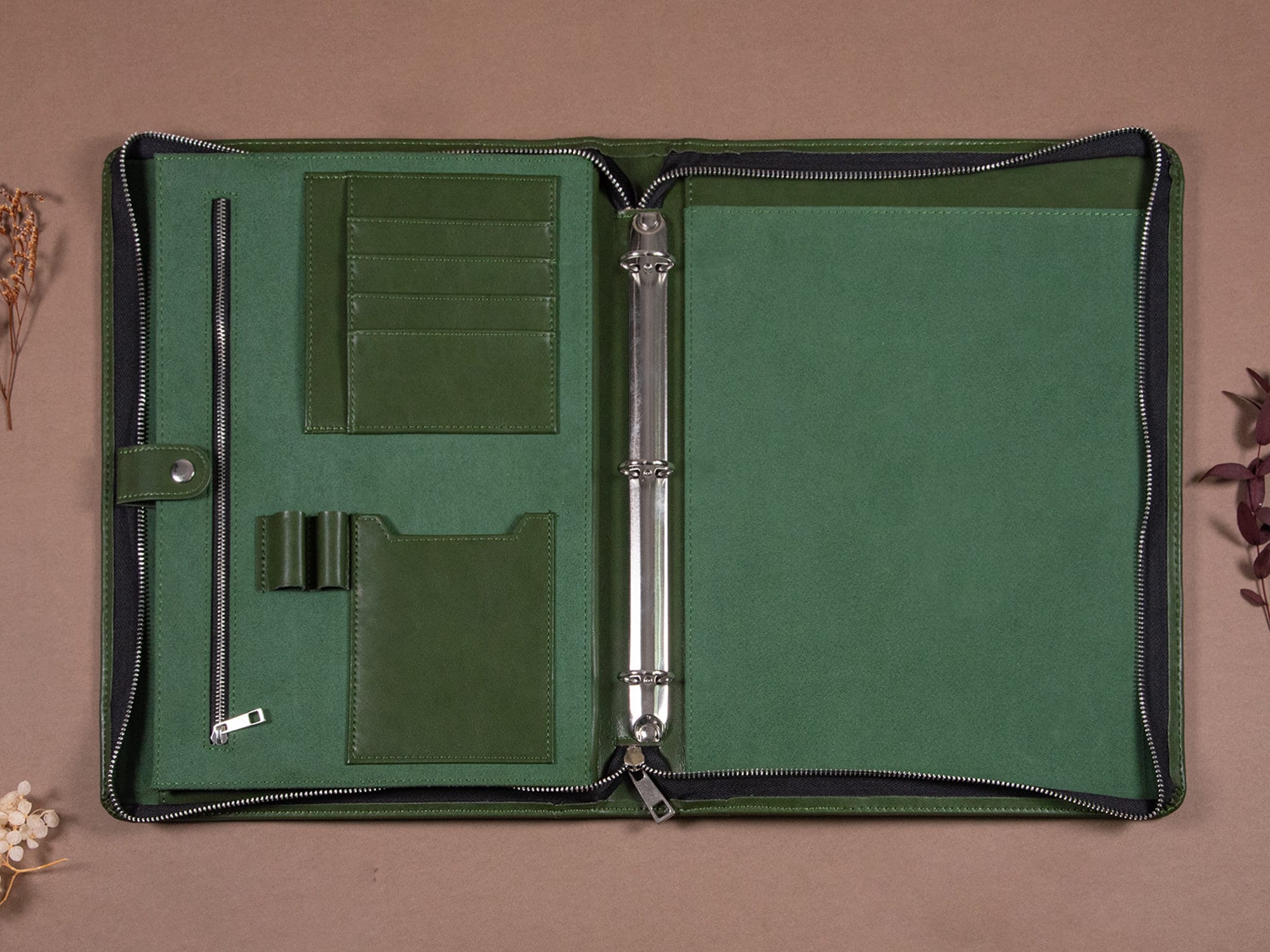 Men's 3-ring Binder Green Vegan Leather Portfolio for Her, A4 ...