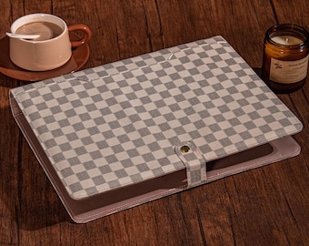 Porte-documents A4 personnalisé en cuir, classeur personnalisé à 3 anneaux, classeur professionnel à fermeture pression, agenda en cuir à carreaux pour femme