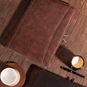 Pasta de couro personalizada para homens, fichário de 3 argolas, capa para caderno personalizada A4, pasta de documentos de couro PU, presente de aniversário para ele