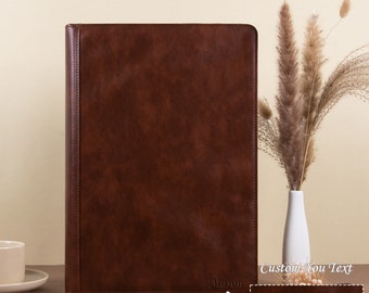 4-Ring Binder Dark Brown Leather Portfolio with Zipper, Personalized Padfolio with Name, A4 Document Holder, Custom Wedding Gifts for Him