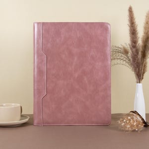Portfólio personalizado de couro ouro rosa, fichário de 3 argolas para mulheres, pasta com nome personalizado, pasta de bloco de notas com lembrete A4, presente da empresa para ela 2024