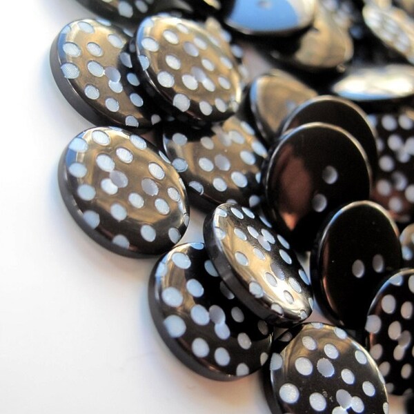 100 Buttons BLACK Polka Dot 1cm noir