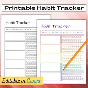 Habit Tracker Printable, Daily & Monthly Habit Tracker, Everyday Habit Tracker, Monthly Health Goal Tracker, Editable Canva Instant Download