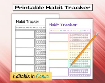 Habit Tracker Printable, Daily & Monthly Habit Tracker, Everyday Habit Tracker, Monthly Health Goal Tracker, Editable Canva Instant Download