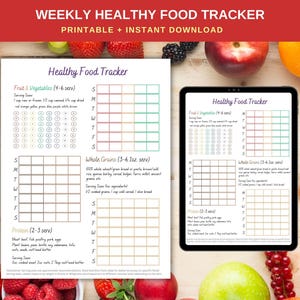Weekly Food Journal Printable, Mediterranean Healthy Heart Diet, High Protein Fiber Food Checklist, Water Tracker, Weight Loss Meal Plan
