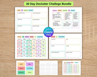 30 Day Declutter Challenge, Clean & Organize Printable, Editable Template, Cleaning Decluttering Organizing Checklist, Customizable Planner