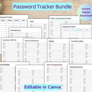 Printable Password Tracker Bundle, Editable Password Tracker Template ...