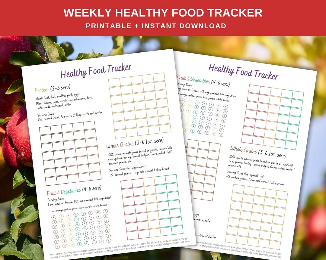 Printable Healthy Eating Tracker, Healthy Food Tracker, Food Diary