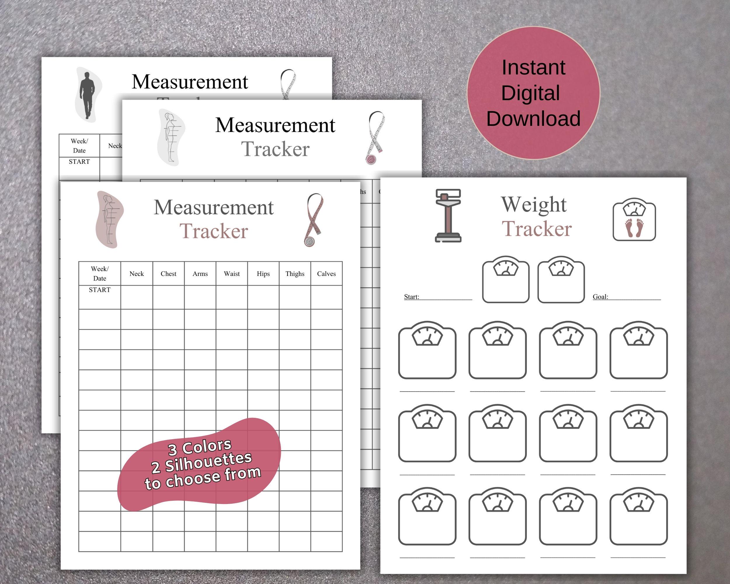 Printable Fitness Tracker Bundle, Weight & Measurement Tracker ...