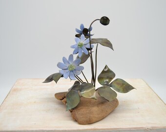 Vintage Porcelain and Bronze Forest Wild Flower Sculpture Table Top Small Sculpture