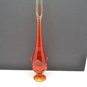 Vintage Viking Swung Glass Vase Persimmon Amberina Bud Vase Cabbage Leaf Mid Century Modern image 7