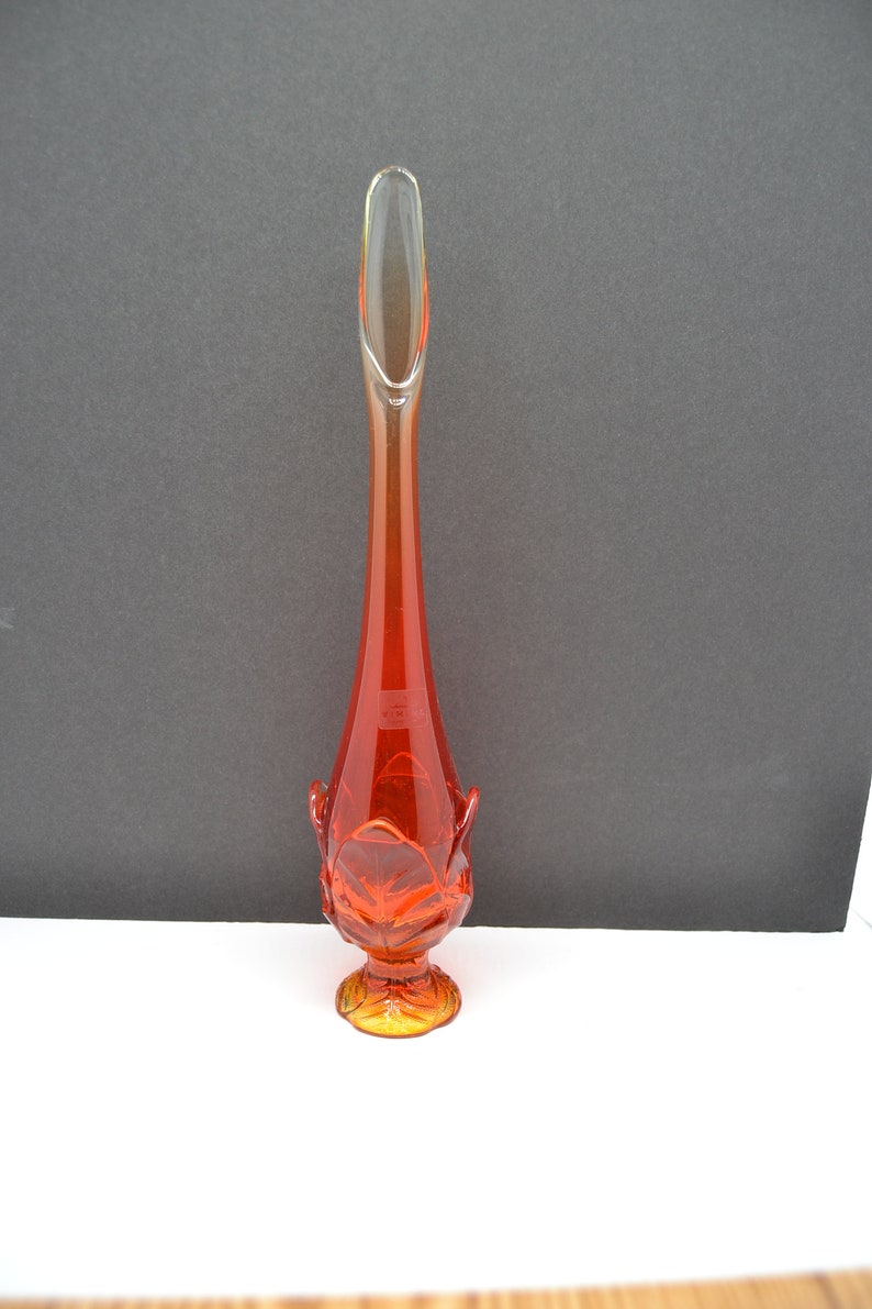 Vintage Viking Swung Glass Vase Persimmon Amberina Bud Vase Cabbage Leaf Mid Century Modern image 7