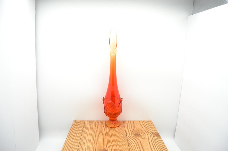 Vintage Viking Swung Glass Vase Persimmon Amberina Bud Vase Cabbage Leaf Mid Century Modern image 4