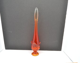 Vintage Viking Swung Glass Vase Persimmon Amberina Bud Vase Cabbage Leaf Mid Century Modern