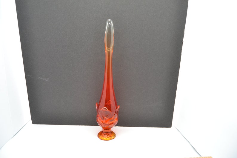 Vintage Viking Swung Glass Vase Persimmon Amberina Bud Vase Cabbage Leaf Mid Century Modern image 1