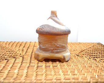 Vintage Imperial Glass Honey Pot Caramel Slag Glass Bees Mid Century Modern